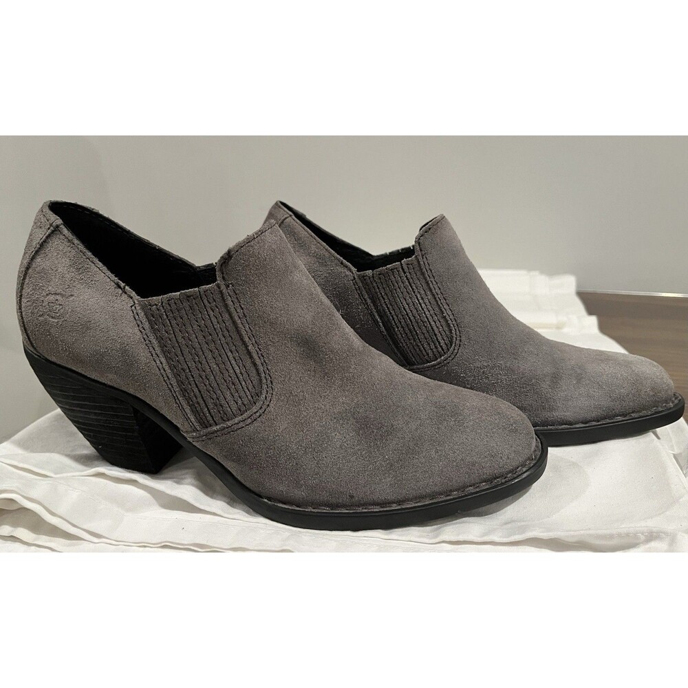 Women's BORN Taupe Gray suede Leather Slip On Booties SIZE 8M - Picture 4 of 10